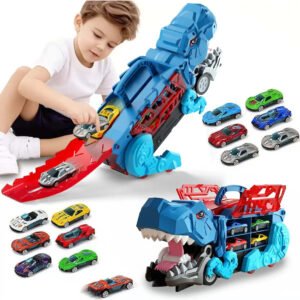 Caminhão Transporte Dinossauro Transformável Com 6 Carros