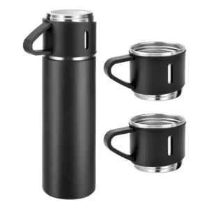 Caneca Kit Garrafa Térmica Vacuum Bottle Inox 500ml + 3 Xíca