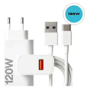 Carregador Celular 120W Rápido Hardline Compatível Xiaomi com Cabo Tipo-C Branco