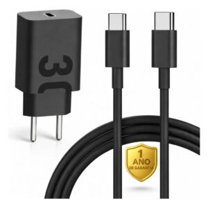 Carregador Turbo Power 30w Super Rápido Tipo C Para Motorola Moto G Samsung Galaxy S24 S23 S22 S21 S20 Fe Ultra Apple… Preto
