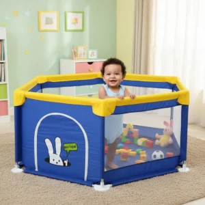 Cercadinho infantil chiqueirinho de bebê Double S hexagonal portátil azul e amarelo com zíper