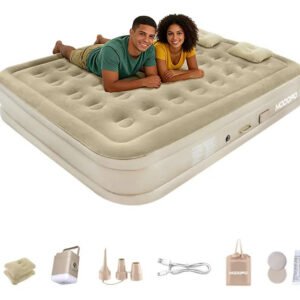 Colchão Inflável Queen 200x150x40cm – Bateria De Litio Integrada 4000mah | Auto-inflável Rápido Portátil Para Acampamento Viagem Modofo Creme