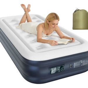 Colchão Inflável Solteiro Com Bomba Elétrica Integrada 195x100x40cm Equipamento De Camping Portátil Azul-acinzentado