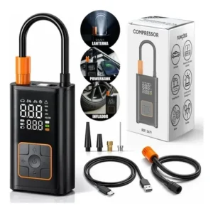 Compressor de Ar Portátil Digital B&G Preto USB-C para Carro Moto Bike