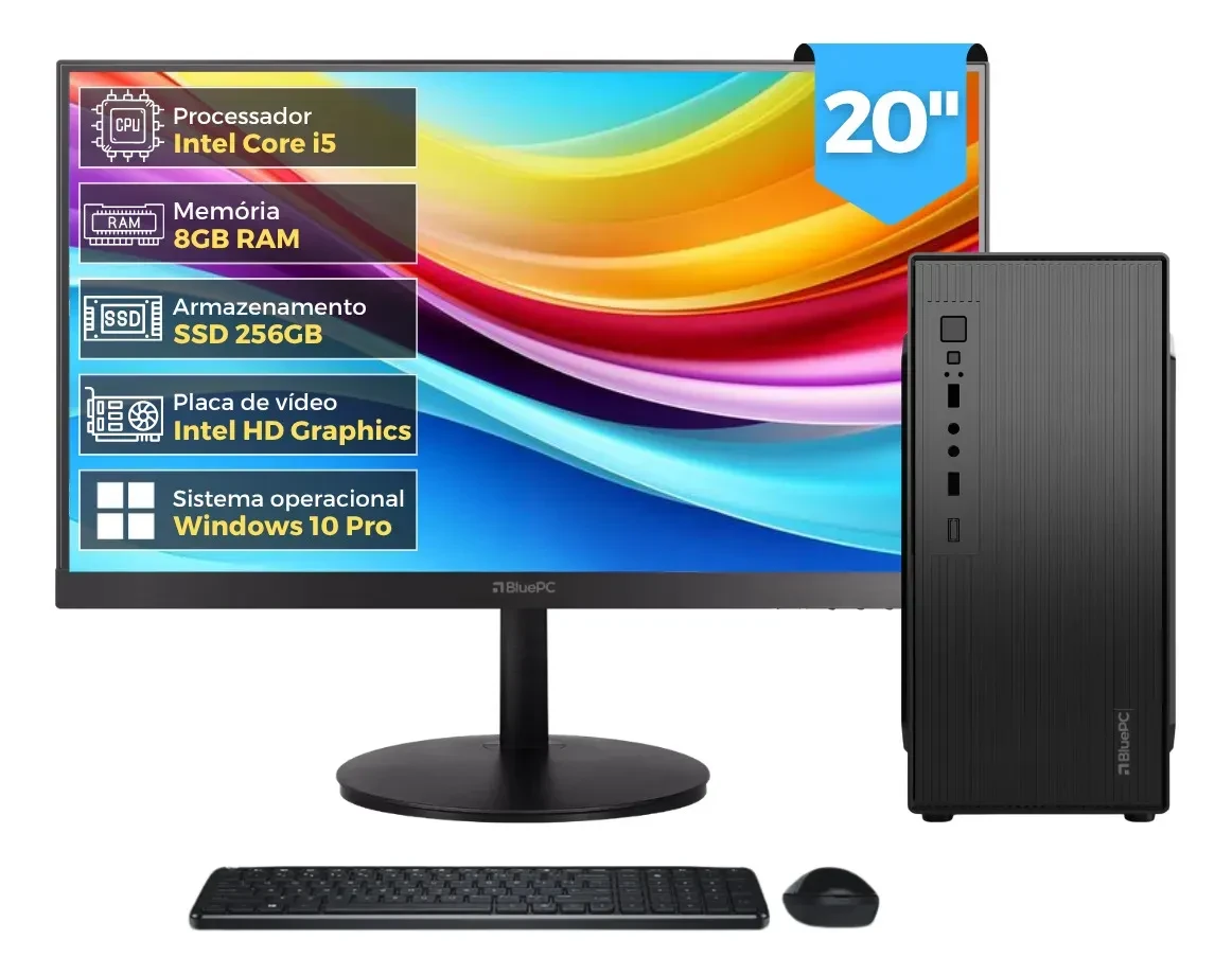 Computador Completo Top Intel Core i5 BluePC Melhor Preço Computador Completo Intel Core i5 4570 8GB RAM SSD 256GB Monitor 20 BluePC