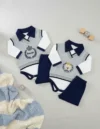 Conjunto Body Bebê Pagão Luxo RN Sv Baby Lar Menino Bordado 3 Peças Cinza