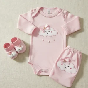 Conjunto Body Manga Longa e Tapa Fralda Nuvem 3 Peças Gomes Baby & Lar para Bebês