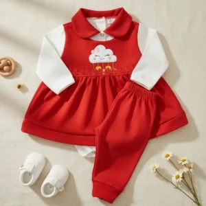 Conjunto Pagão Bebê Menina RN 3pçs Vestido Bordado Gomes Baby & Lar