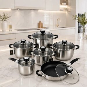 Conjunto Panelas Francesas Genebra 12 Peças Inox E Vidro