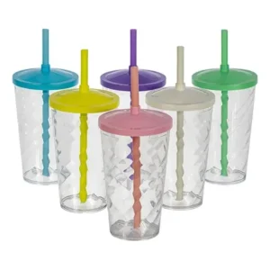 Kit Copo Twister 500ml com Tampa e Canudo para festa e evento