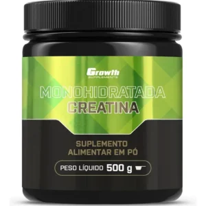 Creatina Monohidratada Growth Supplements 500g em pote branco para aumento de força e massa muscular