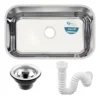 Cuba Pia Cozinha Inox 430 No2 56x34x14 Kit Válvula Sifão Brilhante