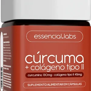 Cúrcuma 130mg Colágeno Tipo II 45mg Essencial Labs Cápsulas Pote