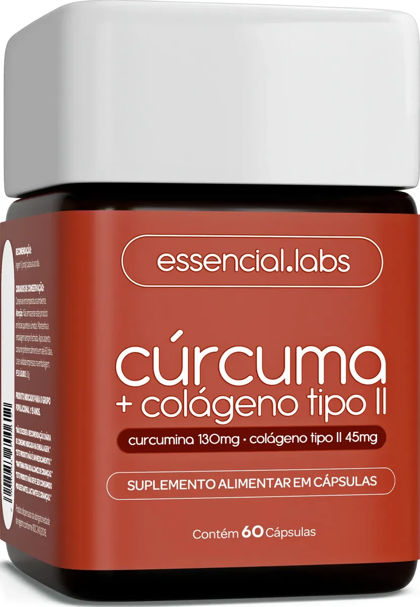 Cúrcuma Colágeno Tipo II 45mg Essencial Labs Original Melhor Preço Cúrcuma 130mg Colágeno Tipo II 45mg Essencial Labs Cápsulas Pote