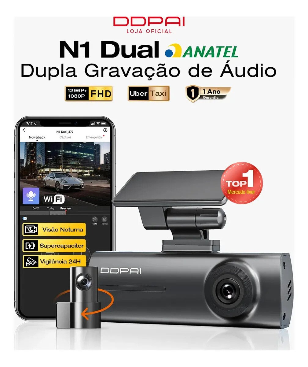 Câmera Veicular Dual DDPAI N1 Desconto Frete Grátis Ddpai N1 Câmera Veicular Dual 1296p 1080p Wi-Fi visão noturna