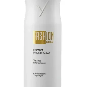 Escova Progressiva Fashion Gold 150g para alisamento e brilho espelhado, ideal para todos os tipos de cabelo.