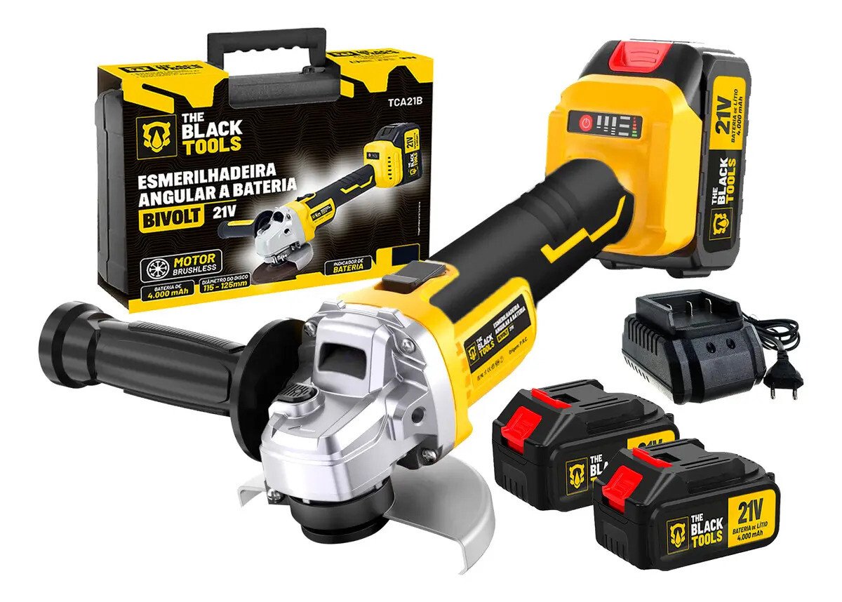 Esmerilhadeira Angular Profissional Brushless 9000 Rpm 21v Com 02 Baterias E Acessórios The Black Tools Amarelo 127/220v 50/60hz Esmerilhadeira Angular Profissional Brushless 9000 Rpm 21v Com 02 Baterias E Acessórios The Black Tools Amarelo 127/220v 50/60hz
