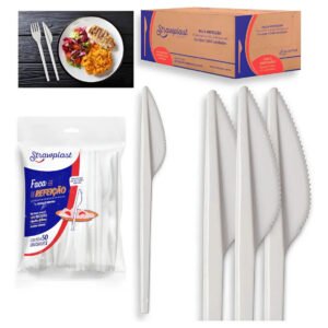 Faca Refeição Descartável Strawplast 1000 unidades branca lisa