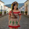 Fantasia Cangaceira Adulto Vestido Maria Bonita Com Cinto Original