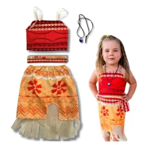 Fantasia Infantil Moana Completa com Colar e Faixa para Meninas