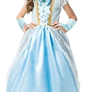 Fantasia Vestido Cinderela Infantil Luxo Com Luvas E Coroa