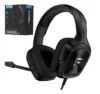 Fone Gamer Olafvi CM7008 preto com detalhes em azul, driver 50mm, microfone, conectores P2, compatível com PC, PS4, PS5, Xbox e Switch