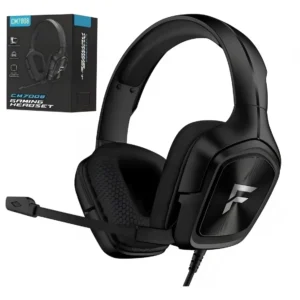 Fone Gamer Olafvi CM7008 preto com detalhes em azul, driver 50mm, microfone, conectores P2, compatível com PC, PS4, PS5, Xbox e Switch