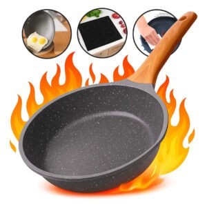 Frigideira Antiaderente Cerâmica 20cm Indução Gás Fogão Cabo Madeira Resistente Alta Temperatura – Era Home Decor Cinza