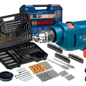 Furadeira De Impacto 3/8 10mm Gsb 450 Re Bosch Com Jogo De Brocas Bits 103 Profissional Peças Azul-marinho 127v 60hz