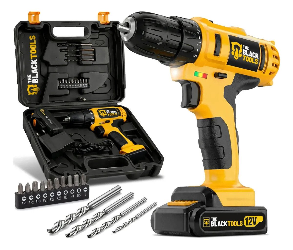 Furadeira Parafusadeira Sem Fio A Bateria Tb-12e 12v 3/8 10mm Com Maleta E Acessórios The Black Tools Amarelo/preto 127/220v 60 Furadeira & get </</</</