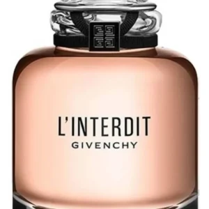 Frasco de perfume Givenchy L'Interdit EDP 80ml feminino com um fundo de orquídeas