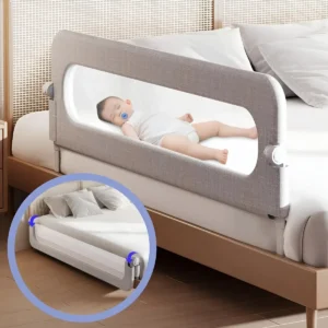 Grade de Cama com Tela de Segurança para Bebês e Idosos, dobrável, ajustável, na cor cinza