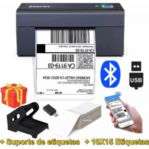 Impressora Térmica Bluetooth Usb 110mm Código De Barras E Etiquetas + Suporte + Etiqueta Adesivas 10 X 15 Cm Portátil… Cinzento Escuro