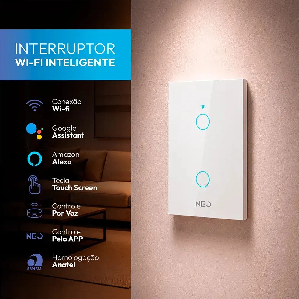 Interruptor Inteligente Smart Wi-fi 2.4 Ghz Alexa Google 2 Botões 4x2 Bivolt Branco Cod: 291990374 Neo Avant Branco 2 127/220v Interruptor Inteligente Smart Wi-fi 2.4 Ghz Alexa Google 2 Botões 4x2 Bivolt Branco Cod: 291990374 Neo Avant Branco 2 127/220v