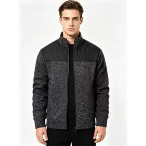 Jaqueta Masculina Tricô Casaco Com Bolso Ziper Fit Casual