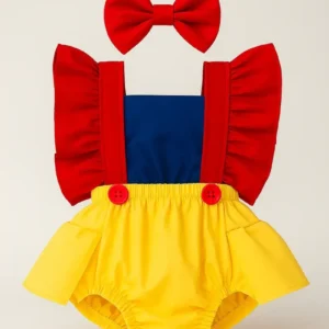 Jardineira Body Romper Baby Branca de Neve Tiara Mesversario Algodão VALENTINA KIDS