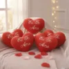 Kit 05 Peças Coração De Pelúcia 13cm Bordada Frase Eu Te Amo Vermelho