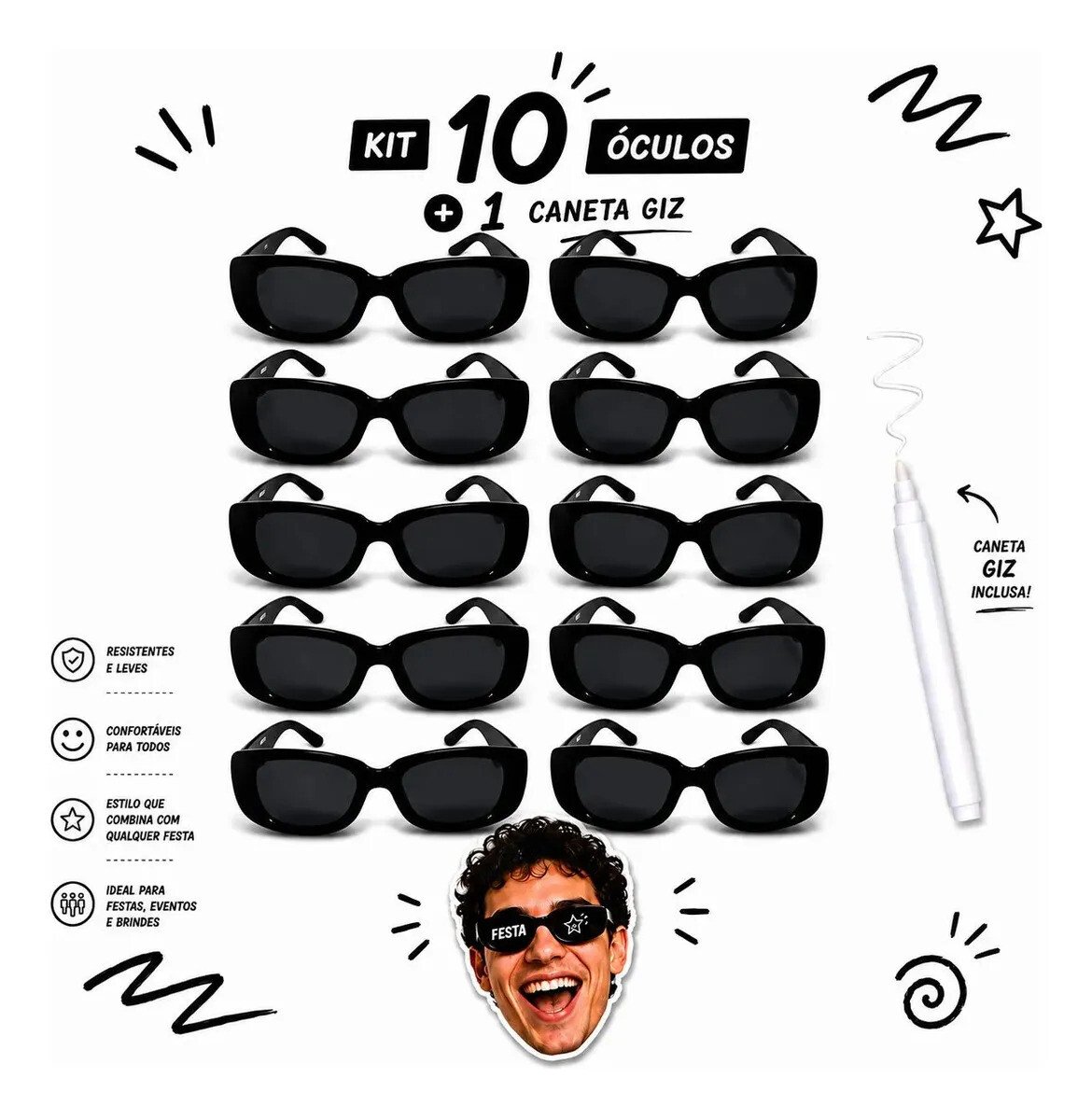 Kit 10 Óculos Festa Retrô Formatura Casamento Aniversário Evento Tiktok Vintage Brinde Caneta Giz Líquido Personalizar Kit 10 Óculos Festa Retrô Formatura Casamento Aniversário Evento Tiktok Vintage Brinde Caneta Giz Líquido Personalizar