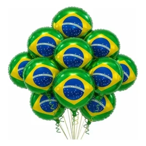 Kit 10 Balão Metalizado Bandeira Do Brasil 45cm Copa Festa