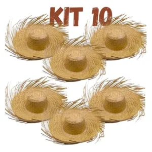Kit 10 Chapéu Palha Festa Junina Unissex Infantil E Adulto Palha