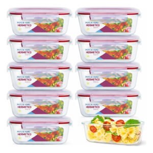 Kit 10 Potes Herméticos Vidro 640ml Marmita Forno Micro-onda