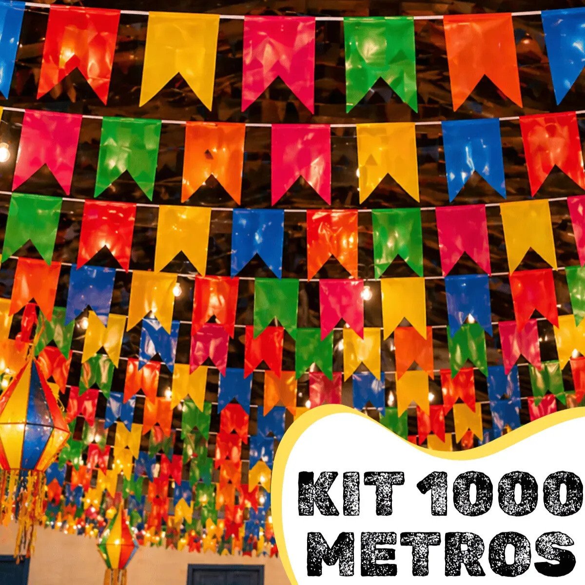 Kit 1000 Metros Bandeirinhas Arraiá Festa Junina Plástico Resistente A Chuva Clima Externo Colorido Kit 1000 Metros Bandeirinhas Arraiá Festa Junina Plástico Resistente A Chuva Clima Externo Colorido