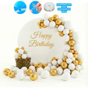 Kit 150 Balões Festa Branco Dourado Rivfestas Decoração Arco Desconstruído