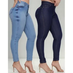Kit 2 Calça Jeans Feminina Cintura Alta Com Lycra