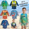Kit 2 Conjuntos Roupa de Banho Infantil Proteção Solar UV50 para bebês e crianças