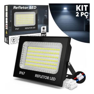 Kit 2 Luminária Refletor Super Led 500w Holofote Preto Bivolt Branco Frio IP67 Lumi