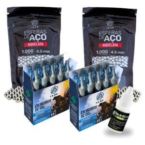 Kit 2 Mil Esferas De Aço 4.5mm +20 Cilindros Co2 12g +óleo