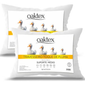 Kit 2 Travesseiros 70×50 Antialérgico Lavável Fibra Siliconada Toque De Pluma De Ganso Oaktex Cor Branco