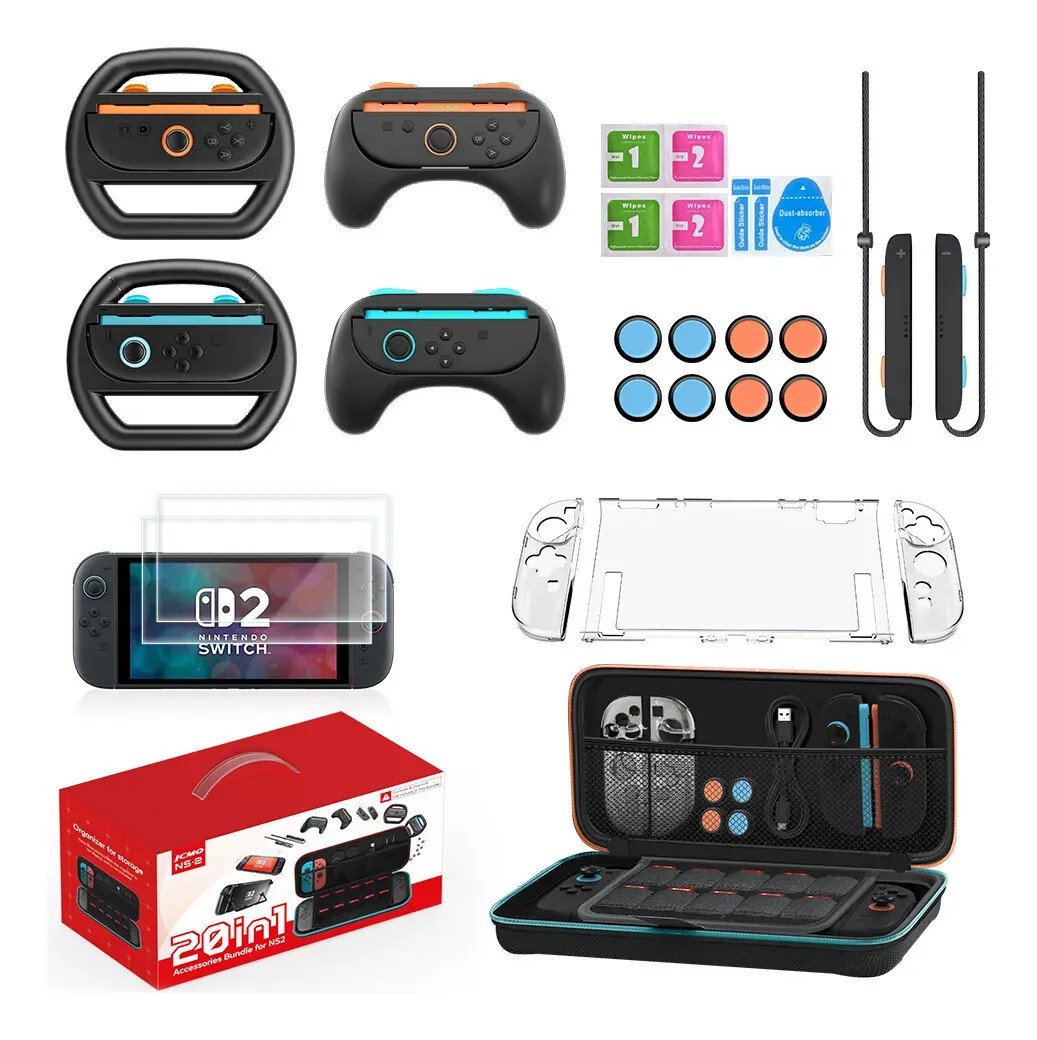 Kit 20 Em 1 Jcmo Para Nintendo Switch 2 Com Capa, Película E Acessórios Preto Kit 20 Em 1 Jcmo Para Nintendo Switch 2 Com Capa, Película E Acessórios Preto