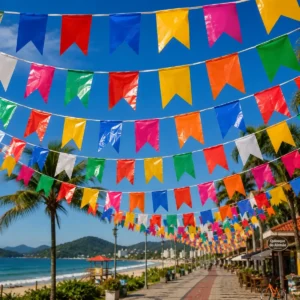 Kit 200 Metros Bandeirinha Festa Junina Colorida De Plástico em ambiente decorado